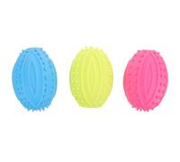 DOITOOL 3pcs Small Dog Squeaky Rugby Chew, Sturdy Rubber Teething Balls for Puppy Interactive Play, Multi-color Set (blue, Yellow, Rose Red)