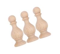 DOITOOL 3pcs Solid Wood Bed Post Finials for Curtain Rods DIY Craft Replacement Decorative End Caps with Fine Carved Texture Elegant Minimalist Style for Home Decor