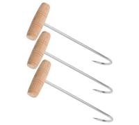 DOITOOL 3pcs Stainless Steel Boot Pulls Wooden Handles Wear-Resistant Shoe Lifting Helper Set for Travel and Home Use Portable Shoe Aid Tools for Easy