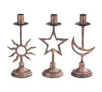 DOITOOL 3pcs Vintage Wrought Iron Candlestick Holders Sun Moon Star Design Rustic Metal Taper Candlestick for Table Centerpiece for Parties and Festive Decorations