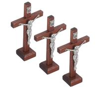 DOITOOL 3pcs Wooden Crucifix Cross with Stands for Table and Wall Catholic Christian Altar Cross Decor Religious Faith Symbol for Home Church Baptism Confirmation Daily Devotion