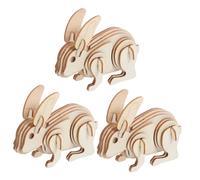 DOITOOL 3pcs Wooden Rabbit Puzzle Kit for Adults DIY Solid Wood Animal Craft Model for Coloring Painting and Educational Creative Play