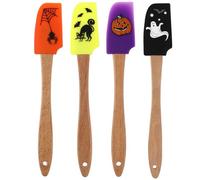 DOITOOL 4 Pcs Halloween Silicone Spatulas Interesting Funny Wooden Handle Spatula Silicone Scraper Cream Spatula for Baking Home (Ghost + Black Cat + Pumpkin + Spider Pattern)