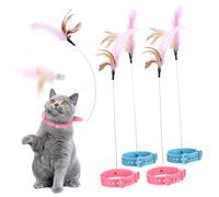 DOITOOL 4 Pcs Interactive Cat Collar Lightweight Silicone Cat Exerciser for Indoor and Outdoor Play Portable Kitten Self-playing Teaser in Blue and Pink