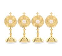 DOITOOL 4 Pcs Standing Crucifix Gold Mini Cross with Base Metal Blessed Sacrament Statue Catholic Table Decor First Communion Cake Decorations Religious J-Hs Cake Topper