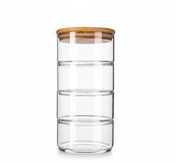 DOITOOL 4 Tier Glass Storage Containers, 450 ml Each, Bamboo Lid | Structure ronde empilable à 4 niveaux pour servir ranger thé, desserts bonbons sur table, comptoir cuisine