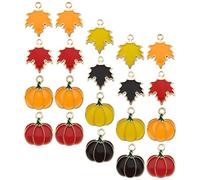 DOITOOL 40 Pcs Metal Pumpkin Maple Leaf Charms for Jewelry Making DIY Craft Assorted Styles Orange Black Red Yellow Pumpkins Leaves Metal Pendant for Necklaces Earrings Bracelets