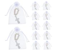 DOITOOL 40 Sets Wooden Bead Rosary Favors with Cross Charms for Shower and First Communion Small Rosary with Mesh Bag for Baptism Blessings