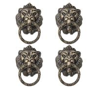 DOITOOL 4Pcs Antique Bronze Lion Head Drawer Pulls - 6.8x4.2cm Heavy Duty Vintage Ring Handles with Screws - Decorative Retro Knobs for Wooden Box Cabinet Dresser Wardrobe and Furniture Restoration