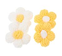 DOITOOL 4pcs Crocheted Puff Flower Decor DIY Materials for Clothing and Bag Accessories Handmade Floral Ornaments in White and Yellow and Unique Craft Embellishments