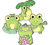 DOITOOL 4pcs Cute Frog Enamel Pin Badges Alloy Brooches Adorable Guitar Design, Stylish Lapel Pins for Scarfs and Hats, for Daily Wearing and Proms