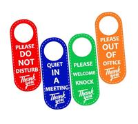 DOITOOL 4Pcs Double Sided Hanging Door Indicator Signs with Do Not Disturb and Please Knock for Hotel Office Meeting Reversible Door Signs for Privacy and Work Status