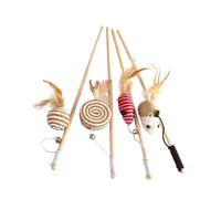 DOITOOL 4pcs Funny Cat Stick Teaser Plumage Mouse Cat Interactive Toys Wood Stick Wand for Kitten Playing Assorted style
