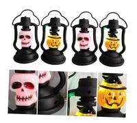 DOITOOL 4pcs Halloween LED Pumpkin Skull Head Portable Lanterns with Handle Durable Plastic Decorative Jack Lanterns for Festival Party Night Light Random Color