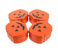 DOITOOL 4pcs Halloween Pumpkin Candy Storage Boxes Sturdy Tinplate Pumpkin Shape with Lids for Family Gatherings and Holiday Gifting, Creative Design Festive Treat Containers