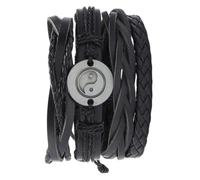 DOITOOL 4pcs Hand Woven Leather Wrist Chain Set for Women and Men, Adjustable Cowhide Bracelets with Eight-diagram Design, Fits Wrist Size, for Valentines Day or Birthday Gifts