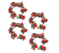 DOITOOL 4Pcs Handmade Artificial Berry Garlands for Christmas Candle Holders DIY Fake Berry Wreaths with Red Beads Festive Garland Decorations for Fireplace Table Pillars Holiday Craft