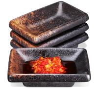 DOITOOL 4Pcs Japanese Dipping Bowls - Rectangular Soy Sauce Dish - Small Ceramic Condiment Tray - Thick Sushi Dip Plate - for Home Restaurant Dining Serving Appetiser Jade Yellow