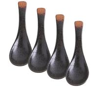 DOITOOL 4pcs Japanese Style Ceramic Soup Spoons Black Small Soup Spoons for Scooping Rice and Honey for Home and Restaurant Use