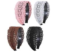 DOITOOL 4pcs Lace Art Hairband, Female Headdress, Wide Headband Decor, 3d Embroidery, Comfortable to Wear, Hair Fixing, Girl Headbands for Washing Face and Entertainment