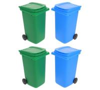 DOITOOL 4pcs Mini Curbside Garbage Cans Tiny Recycle Trash Bin with Lid Desktop Pencil Holder Cup Plastic Stationery Organizer Box for Office Kitchen
