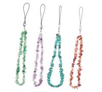 DOITOOL 4Pcs Natural Crystal Gemstone Phone Lanyard Beaded Wrist Strap Anti-lost Mobile Phone Chains for Women Stylish Keychain Accessories