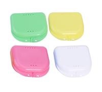 DOITOOL 4pcs Plastic Orthodontic Retainer Box for Braces with Smooth Surface and Easy to Clean Design, Portable Mini Oral Comes with Mirror for Convenient Storage Random Color