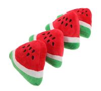 DOITOOL 4pcs Plush Watermelon Dog for Small Dogs, Interactive Squeaky Fruit Chew Wear-resistant Plush Material, Triangle Shaped Cute Cartoon Design for Puppy Playtime and Outdoor Fun