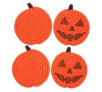 DOITOOL 4pcs Pumpkin Shaped Crochet Coasters Heat Resistant Cotton Rope Cup Mats Autumn Drink Placemat for Halloween Party Rustic Fall Table Decor