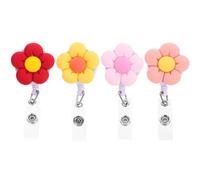 DOITOOL 4pcs Retractable Badge Holders for Industry Workers with Resin Flower Design Multi-Function Badge Clips for Name Cards Suitable for Nurses Doctors and Teachers