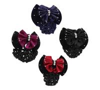 DOITOOL 4pcs Rhinestone Bowknot Hair Nets with Mesh Bun Cover and Polyester Belt Lightweight Hair Accessories for Women at Work or Daily Use