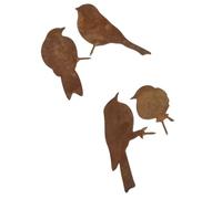 DOITOOL 4pcs Rust Birds with Screws Garden Ornament Iron Vintage Bird Figurine for Stable Insertion Brown Metal Garden Decoration Suitable and Courtyard