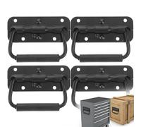 DOITOOL 4Pcs Spring Loaded Handle Heavy Duty - 100mm Black Surface Mount Flight Case Handles with Rubber Grip - Sprung Pull Ring Folding Pull for Toolbox, Speaker Cabinet, Boat & Trunk Replacement