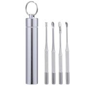 DOITOOL 4pcs Stainless Steel Ear Picks Cleaner Spoon Kit with Storage Case for Quick Cleaning, Convenient to Carry and Can Be Carried in Handbag Or Taken with Keychain