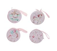 DOITOOL 4PCS Tinplate Earbud Coin Purse Small Carrying Case with Mixed Unicorn Patterns for Women Portable Pocket for Earphone and Coin Storage