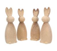 DOITOOL 4pcs Unfinished Wooden Bunny Figurines for Crafts - Natural Wood Easter Bunny Statues DIY Painting Set - Unpainted Wood Rabbit Decorations and Adults