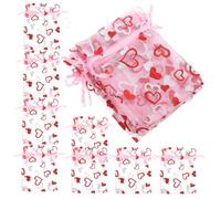 DOITOOL 50Pcs Organza Drawstring Bags Breathable Sheer Mesh Pouches for Jewelry Candy Party Favors for Weddings Birthdays Anniversaries and Holidays with Heart Design