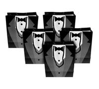 DOITOOL 5Pcs Black Paper Presents Pouch with Handles, Groom Party Treat Bag Wedding Party Bags for Holding Candies, Wide Application for Shower and Celebration