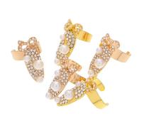 DOITOOL 5pcs Golden Punk Style Bowknot Finger Ring with Rhinestones Inlaid Zinc Alloy, Hollow Design Women Nail Decor for Stylish Nail Salon Accessories