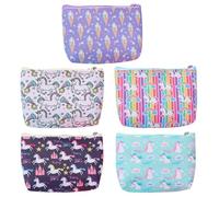 DOITOOL 5pcs Pu Leather Coin Purse Change Holder with Zipper Design Cartoon Unicorn Style Assorted Color Small Wallet Gift for Family and Friends