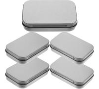 DOITOOL 5Pcs Small Tinplate Storage Boxes with Hinged Lids, Matte Silver Rectangle Metal Containers for Cards, Candy, Medicine Organization and Home Use