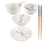 DOITOOL 6 Pcs Japanese Style Ceramic Tableware Set for One Person Including Bowl, Plate, Cup, Spoon, and Chopsticks Clean, Safe, and Practical Dinnerware for Home Dining