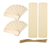 DOITOOL 60 Sets Wooden Blank Bookmarks with Rope 4.7x1.3in Unfinished Rectangle DIY Bookmarks for Crafts, Party Decorations, and Hanging Tags