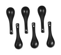 DOITOOL 6Pcs Black Ceramic Soup Spoons for Rice Porridge Feeding Simple Design Smooth Edges Safe Handheld Kitchen Utensils for Home Use