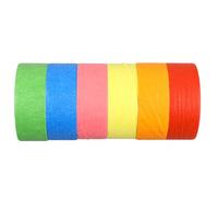 DOITOOL 6pcs Colored Washi Tape Adhesive Masking Paper Tape for Decoration Sticker Scrapbooking DIY Crafts Color Coding Removable and Residue- Pink Red Orange Yellow Blue Green