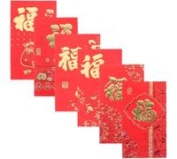 DOITOOL 6pcs Embossed Red Envelopes with Fu Character for Chinese Year Dragon Year Lucky Money Bags Traditional Lunar Festival Cash Packets with Auspicious Blessing Designs