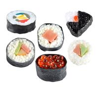 DOITOOL 6pcs Fake Sushi Model Set Lifelike Rice and Artificial Japanese Onigiri for Sushi Shop Display or Photography, Easy to Carry, Reusable Pvc Food Decoration Props