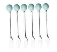 DOITOOL 6pcs Mini Ice Cream Dessert Forks with Sky-Blue Ceramic Handles Stainless Steel Flatware for Cake Coffee Stirring Ergonomic Grip Practical Tableware