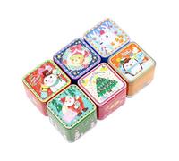 DOITOOL 6pcs Square Tinplate Iron Box Adorable Candy Jar Xmas Cookie Box Christmas Candy for Baking Snacks Random Style