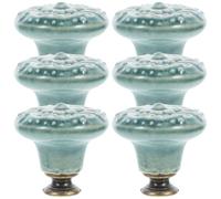 DOITOOL 6pcs Vintage Ceramic Cabinet Knobs with Retro Floral Pattern, Single Hole Porcelain Drawer Pulls in Sky Blue, Decorative Wardrobe Handles for Kitchen and Furniture